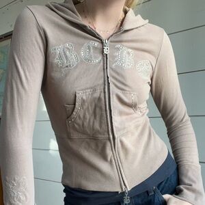 BCBG Women's Beige Zip-Up Hoodie